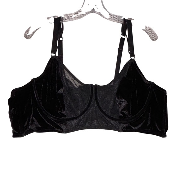 Other - Black Velvet Lace Balconette Bra Full Cup‎ Underwire Elegant Lingerie 38DD